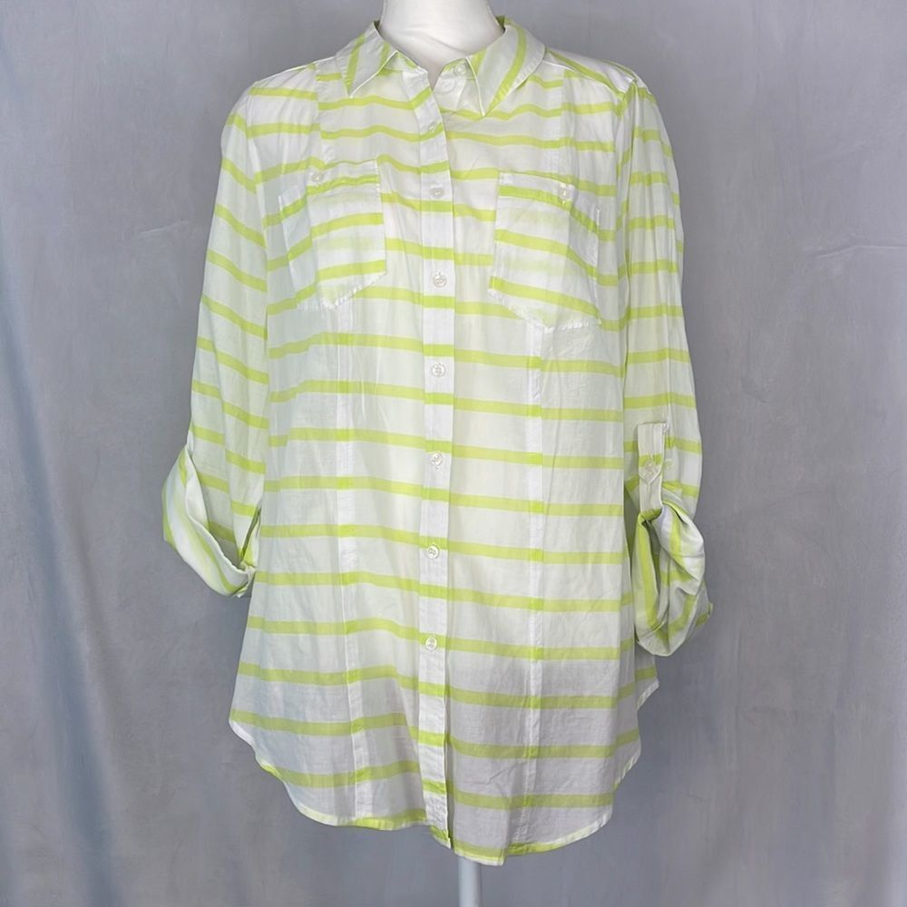 Lane Bryant Lime Green/White Striped Long Sleeve Button Down Shirt. Plus Size 16
